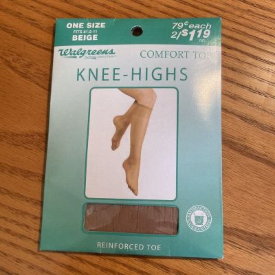 Walgreens Comfort Top Knee Highs Beige One Size New in Package