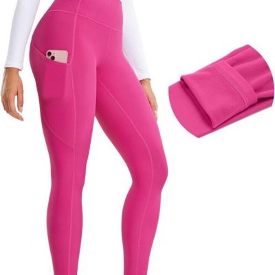 CRZ YOGA Thermal Fleece Lined Womens Leggings 28 Inches XL Pocket Pants Hot Pink