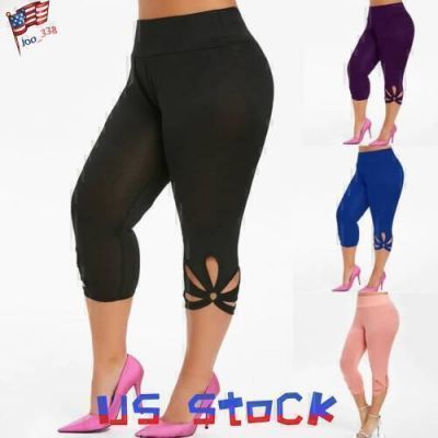 Plus Size Womens Ladies Yoga Stretch Capri Skinny Pants Cropped Workout Trousers