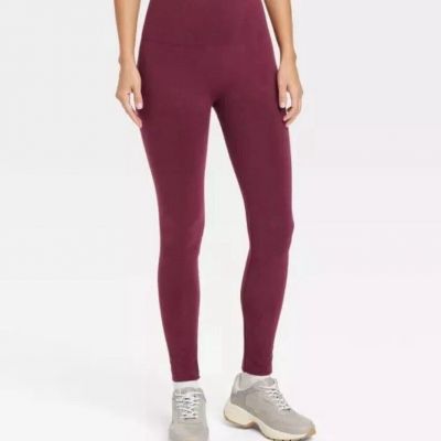 A New Day Women's Fleece Lined Seamless Leggings High Waisted Burgundy Size 2XL