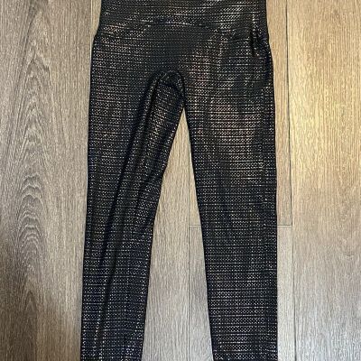 SPANX Women's Leggings Size Small Black Shiny Colorful