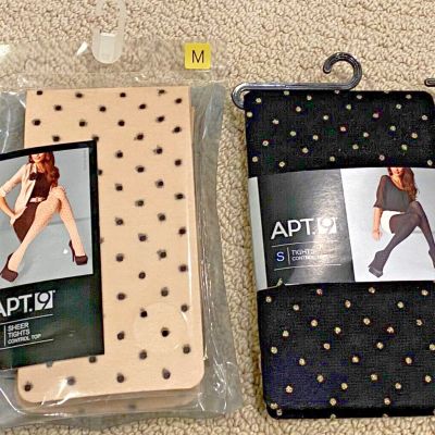 NEW 2 pairs APT.9 Control Top Sheer Tights, Size S, M, Black dot