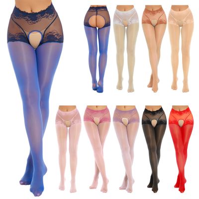 Women's Sheer Mesh See Through Pantyhose Floral Lace Crotchless Stocking Tights