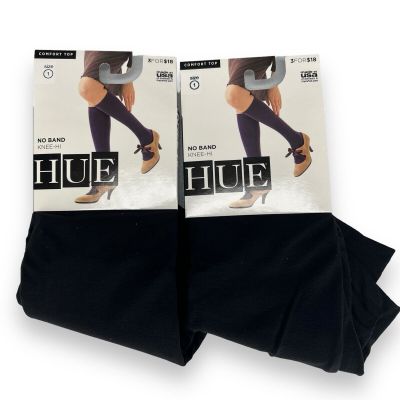 Hue No Band Knee Hi Black Womens Size 1 New Comfort Top 2 Pair