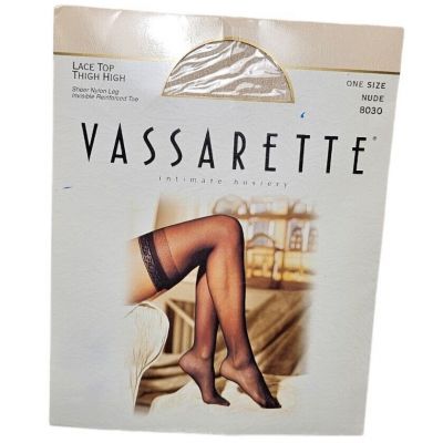 Vtg Vassarette Intimate Hosiery Lace Top Thigh High Sheer Leg One Size Nude 8030