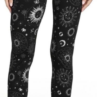 NEW Small (4-6) Nobo Leggings Womens Ankle Black White Sun Celestial Moon Stars