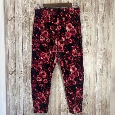 Faded Glory Women’s Plus Size Black & Red Roses Floral Stretch Leggings 1X (16W)