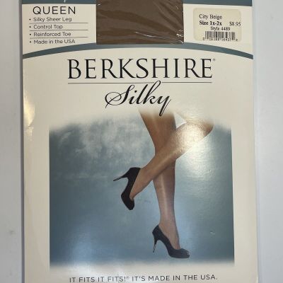 Berkshire Queen City Beige Silky Sheer Pantyhose Control Top 4489 Hosiery 1x-2x
