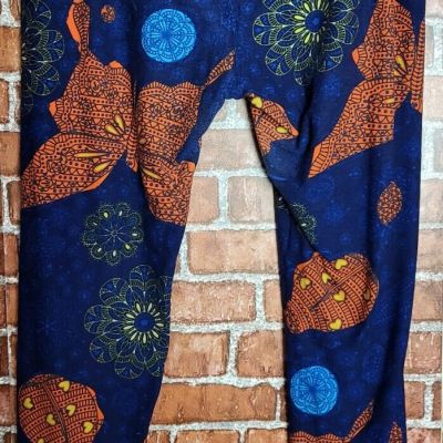 LuLaRoe Women's Butterfly Blue Elastic Waist Leggings Size T/C Tall Curvy