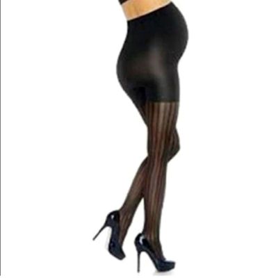 Spanx Assets Marvelous Mama Tights Maternity hosiery Opaque Stripe Black Size 3