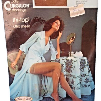 Vtg SEARS BEST Cling-alon Stockings Thi-Top Sandstone Shapely 8½ - 11