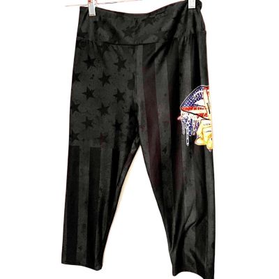 Eleven and Comp Pants Womens Medium Black USA Graphic Boho Retro Funky Loose Fit