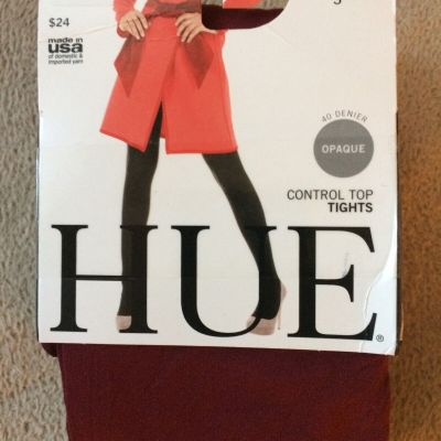 Hue sz 3  Two Pairs Sangria/Black Opaque Control Top 40 Denier Tights #U5987 NWT