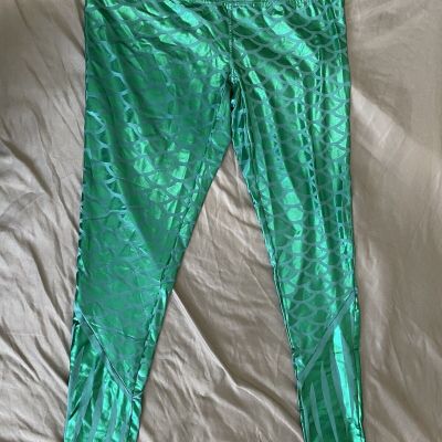 Tipsy Elves Costume Mermaid Shiny Leggings Womens Size Large Green