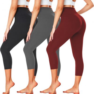 3 Pack Capri Leggings for Women - High Waisted Tummy Control Black Workout Yoga