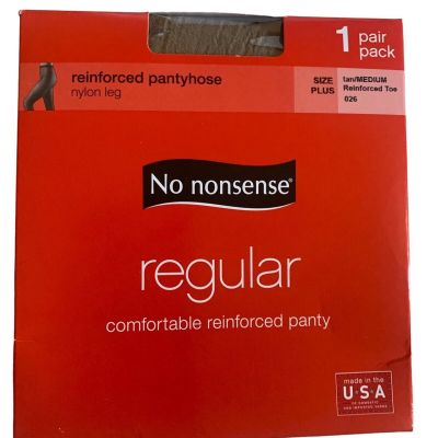 No Nonsense Regular Reinforced Toe Pantyhose Size Plus 026 Tan/med - New