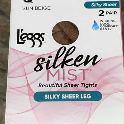Leggs Silken Mist Silky Sheer Leg Control Top Sheer Toe Pantyhose 2 Pair Q Large