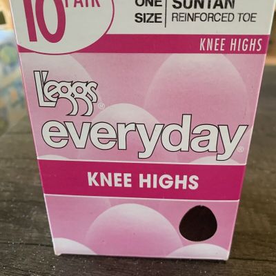 3 Pr. Legg's Everyday Sheer Toe Knee High Stocking Suntan One Size