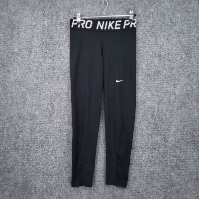 Nike Pro Leggings Women M Medium Black Dri Fit Tight 7/8 Cropped Run Gym Workout