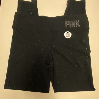 NWT PINK Victoria Secret Yoga Leggings Black with Rhinestone Bling Sparkle Sz M