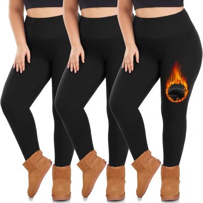 3 Pack plus Size Fleece Lined Leggings Women -Stretchy X-Large-4X Warm Winter Yo