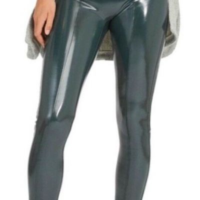 SPANX Faux Patent Leather Liquid Gloss LEGGINGS-20301T-Deep Green-Size SMALL EUC