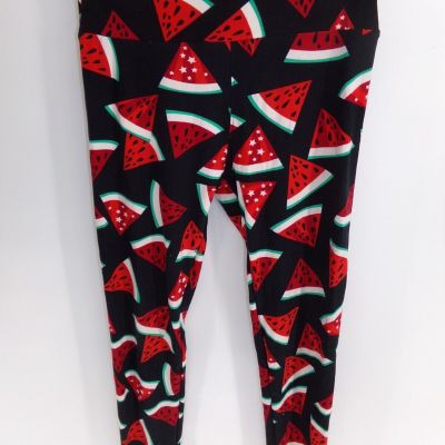 NWOT LulaRoe Watermelon Print leggings O/S Navy  One Size Exercise Yoga Fit