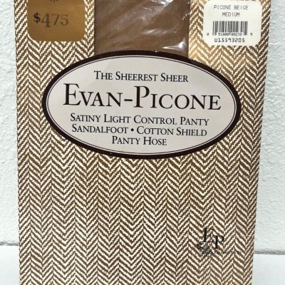 Vintage EVAN-PICONE Satiny Light Control Panty Hose, Beige, Sheer, Medium NOS