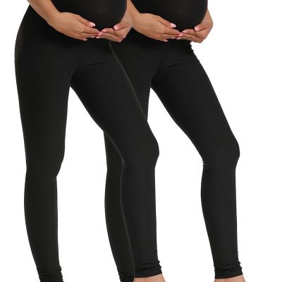 Foucome 2 Pack Womens Over The Belly Super Soft Support Maternity Leggings