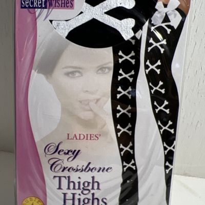 Sexy Crossbone Thigh High Stockings Skull & Bows Black & White  Halloween