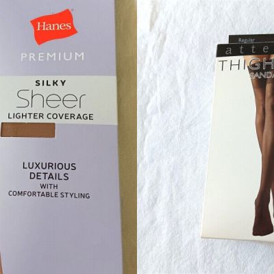 2 Pr Thigh High Stockings S/R Hanes Silky Sheer Lace Thigh & Attention New