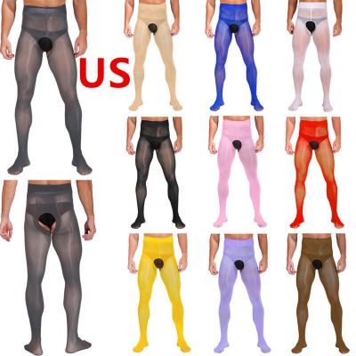 US Men Pantyhose Nylon Stocking Tights Elastic Hollow Out Transparent Underwear