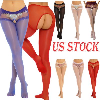 Woman's Glossy Pantyhose Tights Hollow Out Embroidery Suspender Stocking Footed