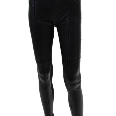 Theory Womens Leather Ponte High Waist Skinny Pants Leggings Black Size Petite