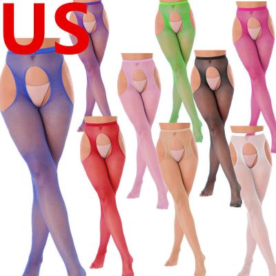 US Women Pantyhose Stockings Mesh Suspender Hollow Out Thigh-High Fishnet Tights