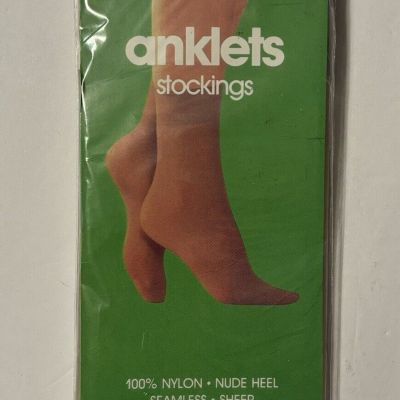 Anklets Stockings Shoe Size 8.5 - 11 Sun-tone 100perc Nylon Heel Seamless Sheer