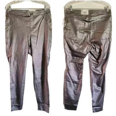 HUE Denim Leggings Iridescent Gunmetal Silver Metallic Slimming Size 1X NWT