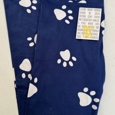 NEW LuLaRoe OS (2-10) Blue with White Animal Paws Animal Collection Leggings