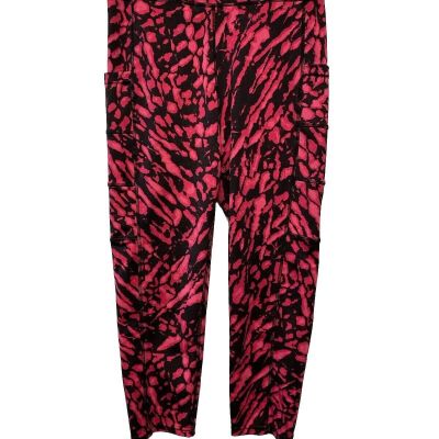 Pop fit Womens Fuchsia/Black Leggings Cropped Side Pocket Casual Sz L