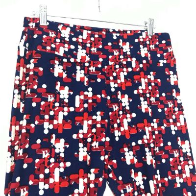 Geometric Abstract Blue Red Beige LulaRoe TC Tall & Curvy Leggings High Rise