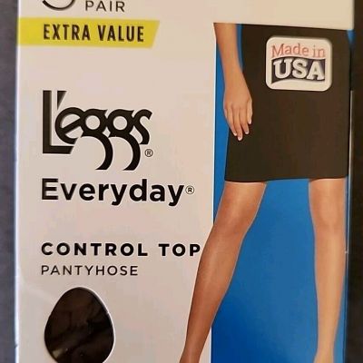 NEW L'eggs 3 Pair Everyday Control Top Sheer Toe Pantyhose *NUDE* QUEEN