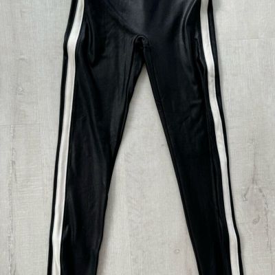 Spanx White Side Stripe Faux Leather Women's Leggings Size Small Black