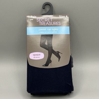 1-Pair SECRET TREASURES Size 4 Control Top Opaque Tights Pantyhose • Navy