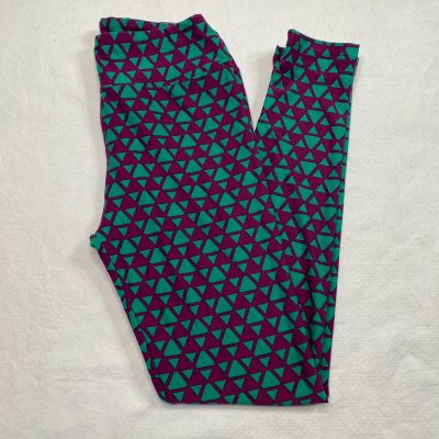 Lula Roe Womens Leggings One Size sz 2-10 Purple Green Geometric Diamond NEW