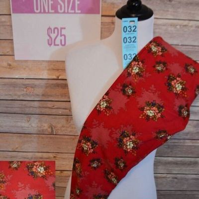 NWT LuLaRoe One Size Floral Bouquets of Pink/White/Yellow/Green/Blue on Red