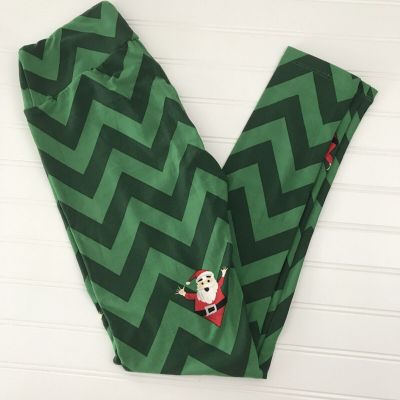 NWT LulaRoe OS Green Chevron Santa Xmas Christmas Holiday Leggings One Size LLR