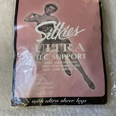 Silkies Ultra TLC Support Nylon Pantyhose Off Black Size Queen XL NIP Vtg 100506