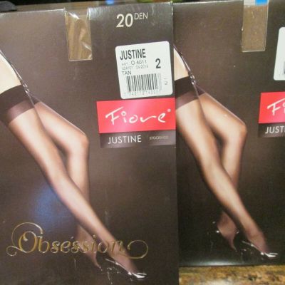 2 PAIR FIORE JUSTIN PREMIMUM CLASIC GARTER STOCKINGS BLACK & BIEGE SMALL - 7 3XL