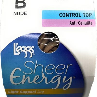 L'eggs Sheer Energy Control Top Sheer Toe Anti-Cellulite Pantyhose B, Nude