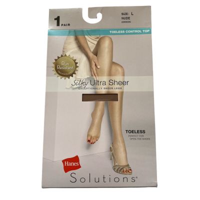 Hanes Solutions Large Nude Exceptionally Sheer Leg Toeless Control Top Pantyhose